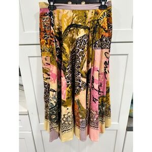 Autograph New York Cotton Sequin Collage Print Midi Skirt Paris Leopard Size 8
